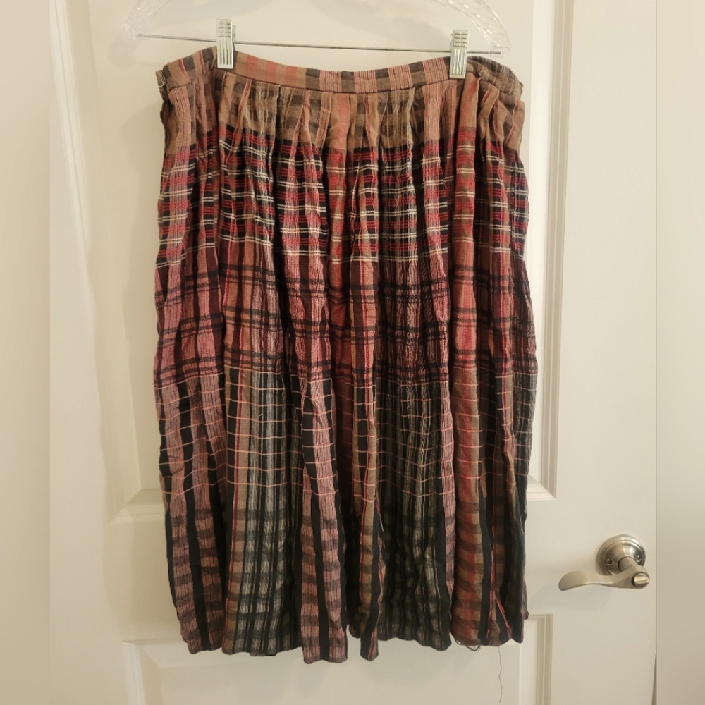 Red and Tan Plaid Midi Skirt